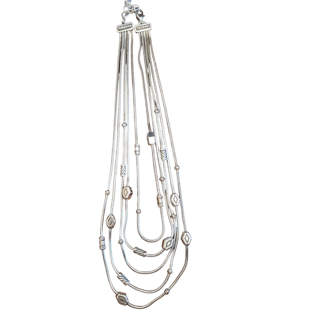 Brighton Silver Tone‎ Multi Strand Necklace with Textured Beads Fashion Jewelry